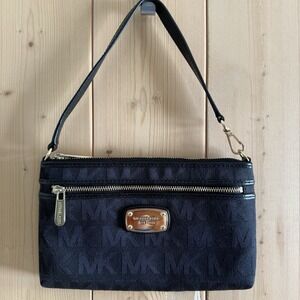 Michael Kors Jet Set Signature Logo Large Wristlet Black With Gold Tone Hardware